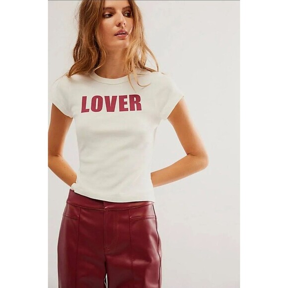 Daydreamer Tops - Daydreamer White Lover Tee Shirt Size Large Short Sleeve Top Tshirt Free People